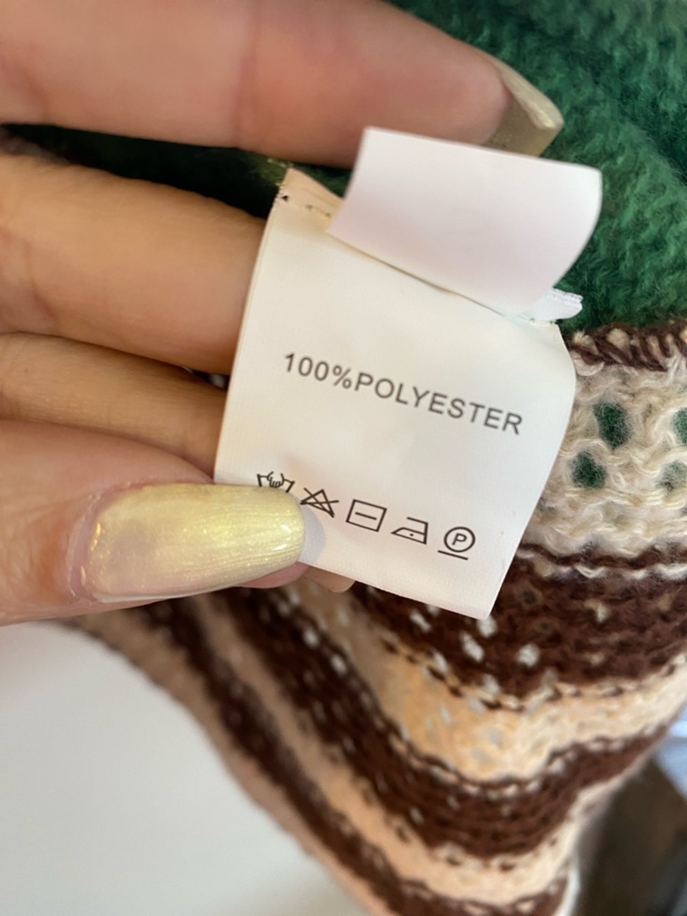 Green Knit Sweater with Brown and Cream Stripes - Picture 3 of 6